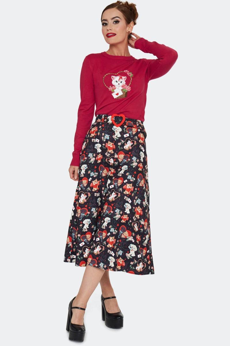 Pin-Up Print Flare Skirt