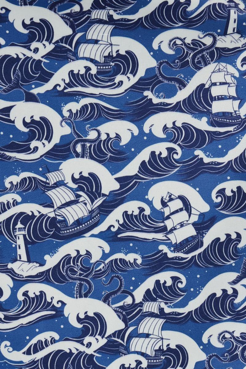 Blue Nautical Wave Print Skirt