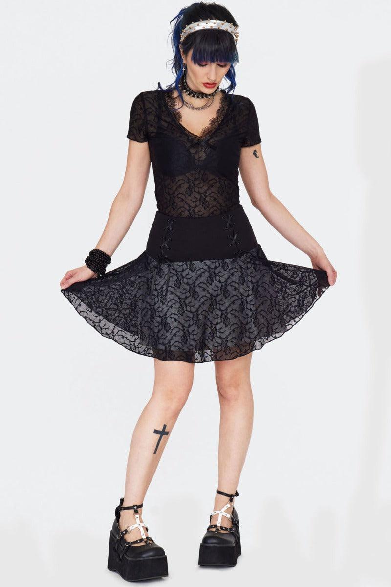 Black Lace Up Mini Skirt
