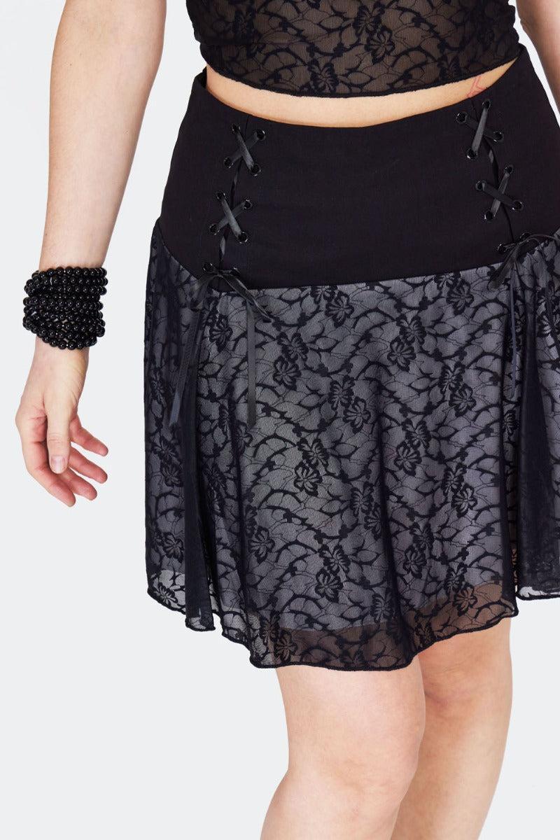 Black Lace Up Mini Skirt