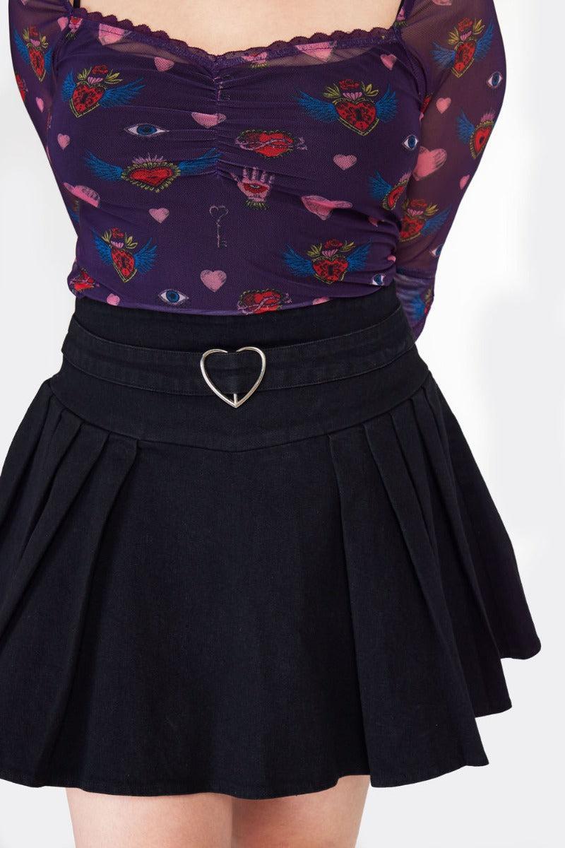 Heart Buckles Pleated Skirt