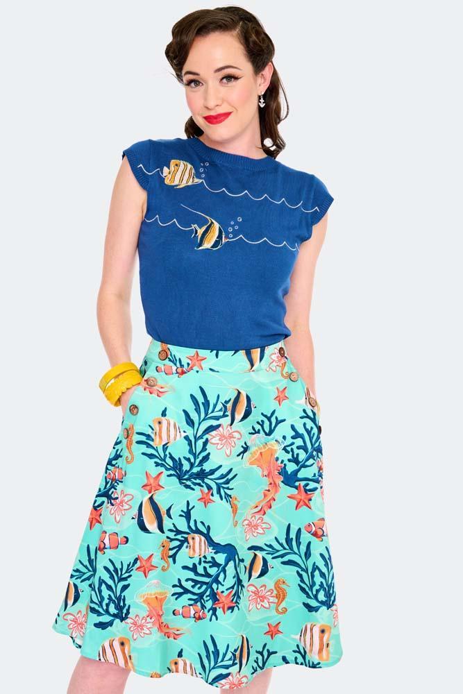 Coral Reef Print Flare Skirt