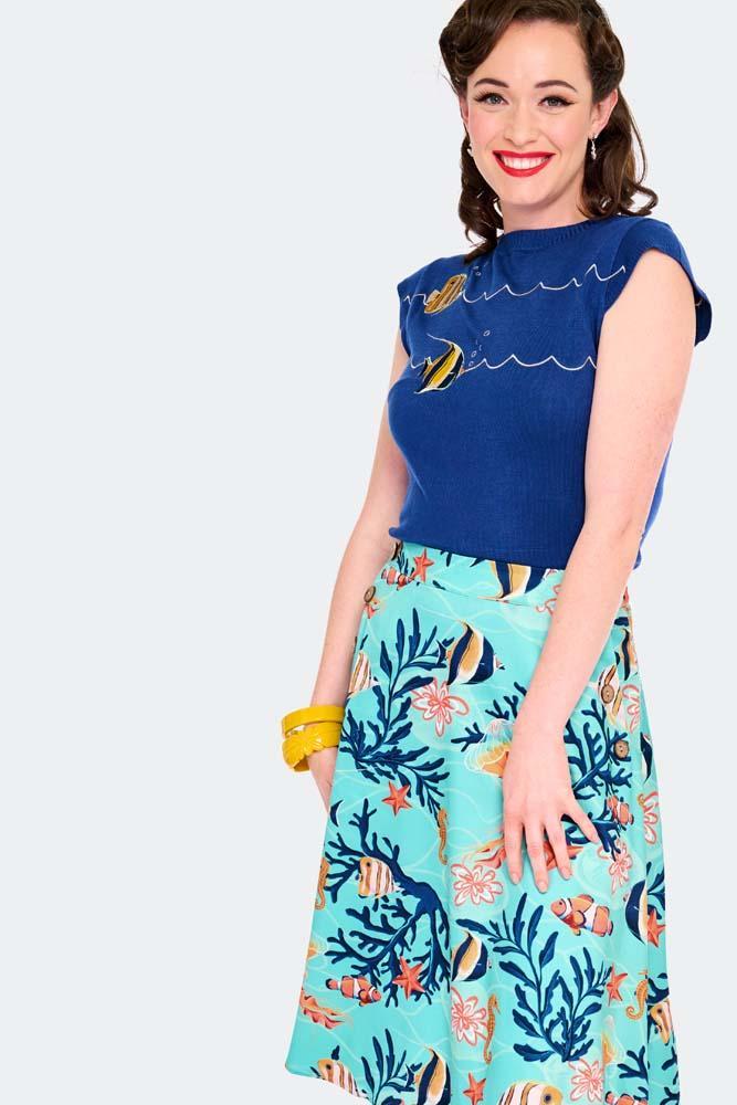 Coral Reef Print Flare Skirt