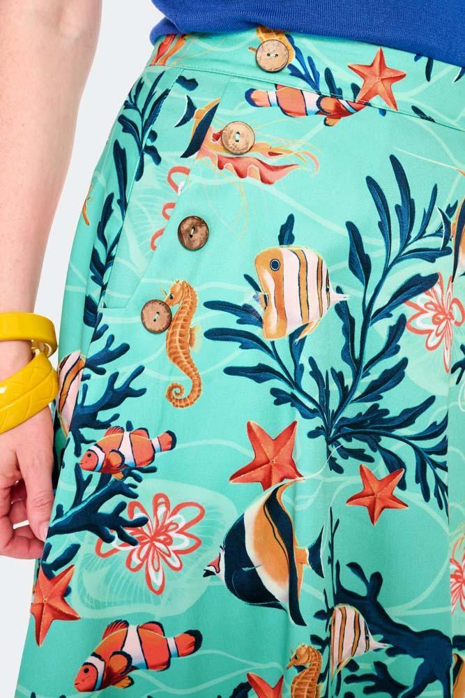 Coral Reef Print Flare Skirt