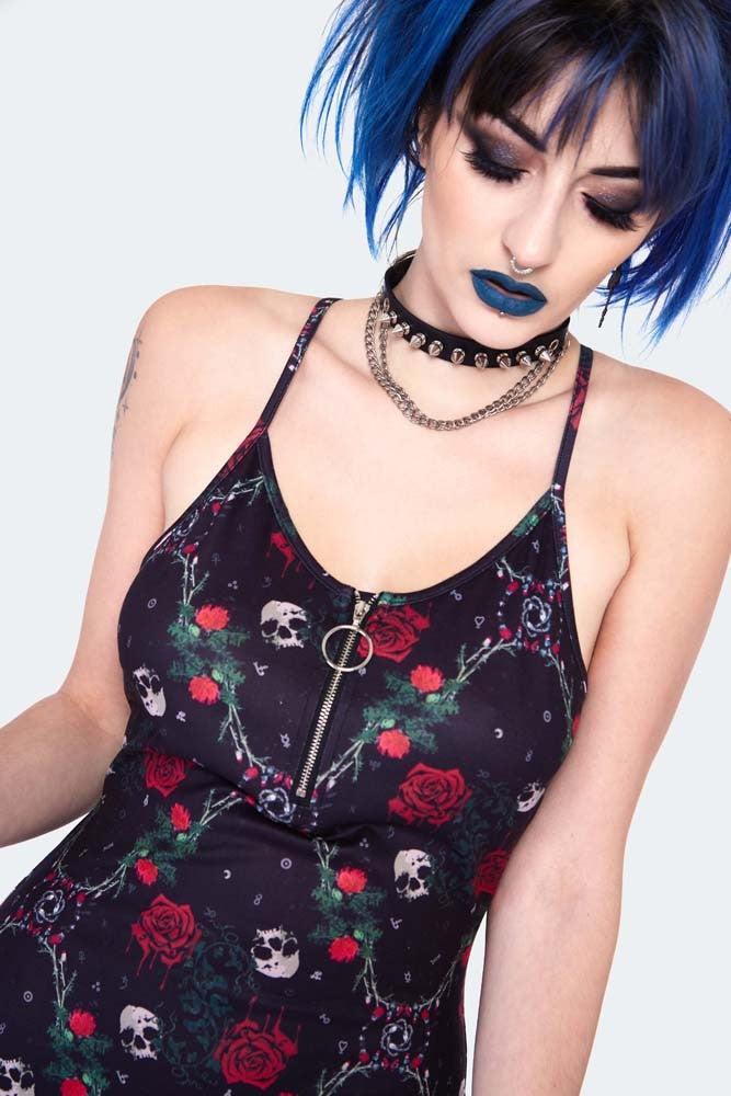 Skull And Roses Print Midi Dress