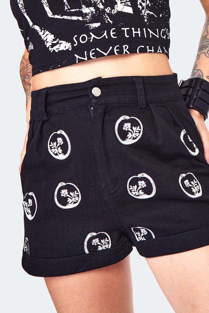 Snake Embroidered Denim Shorts