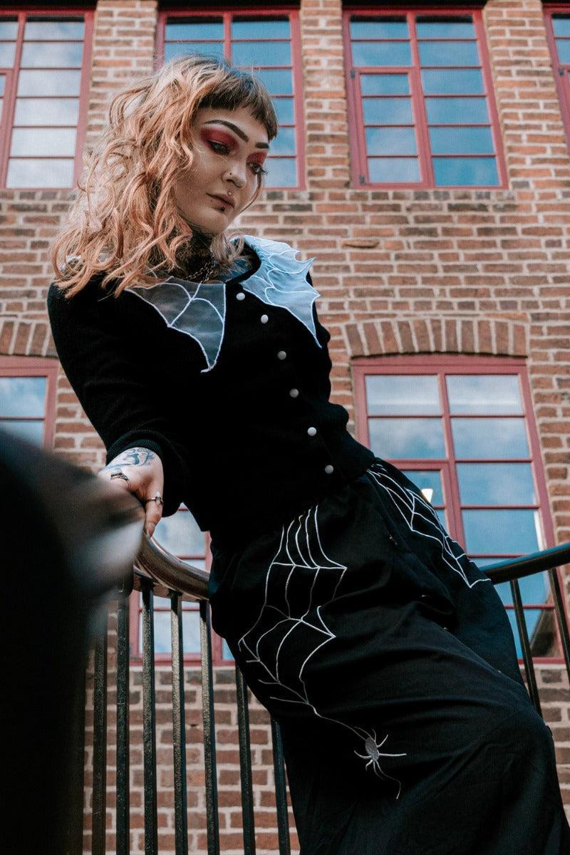 Spider Web Collar Cropped Cardigan