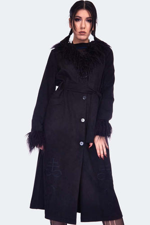 Spirited Embroidered Maxi Suede Coat
