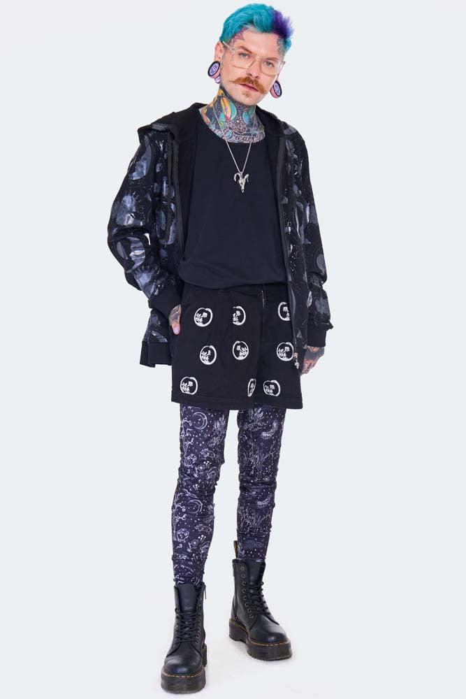 Snake Embroidered Denim Shorts