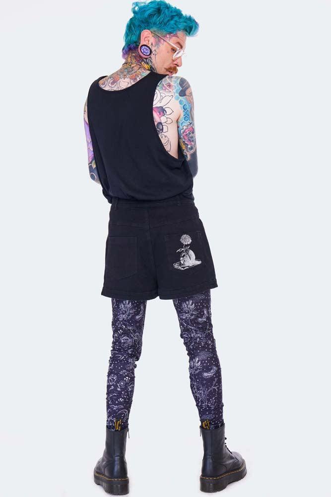 Snake Embroidered Denim Shorts