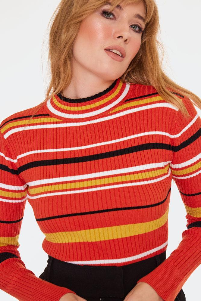 Multi Striped High Neck Sweater