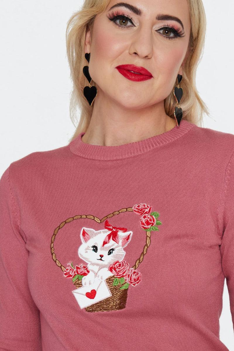 Kitty Love Letter Sweater Pink