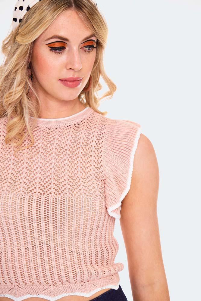 Ruffle Round Neck Knitted Vest