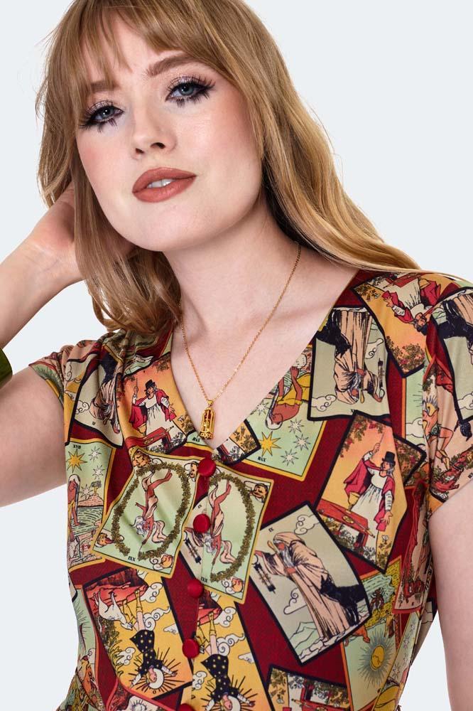 Tarot Print Tie Waist Jumpsuit