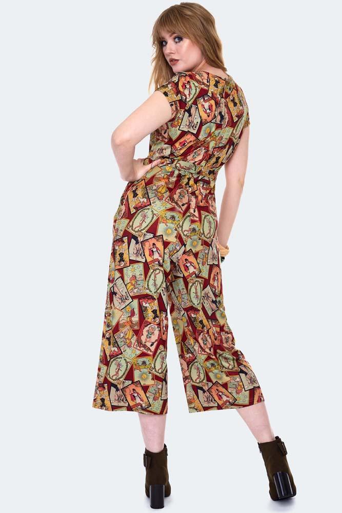 Tarot Print Tie Waist Jumpsuit