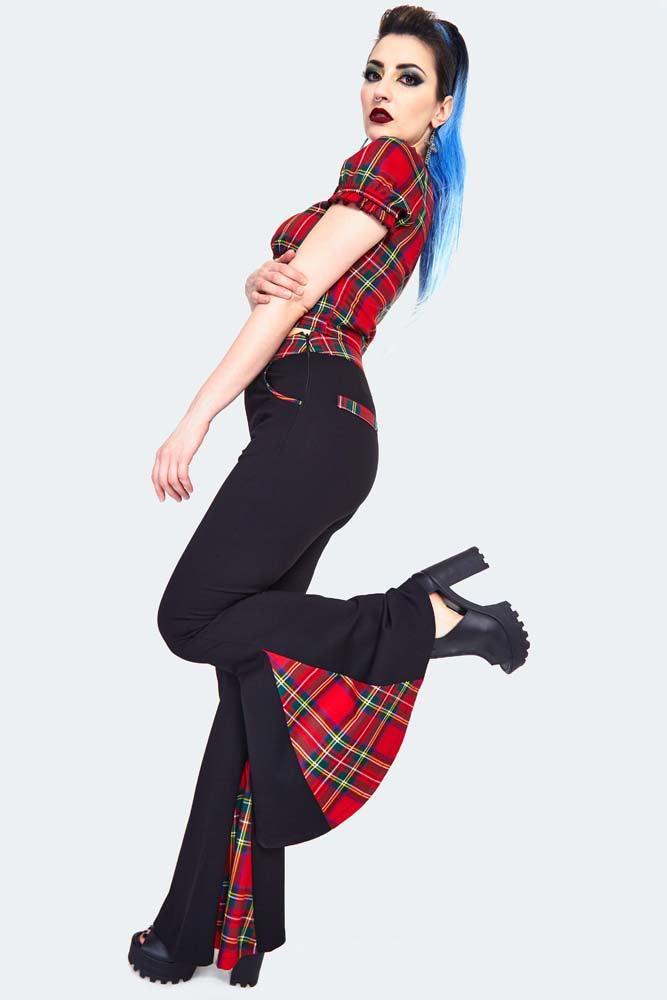 Tartan Insert Flared Trousers