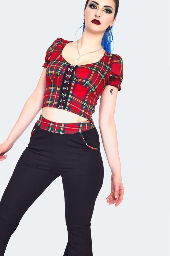 Tartan Insert Flared Trousers