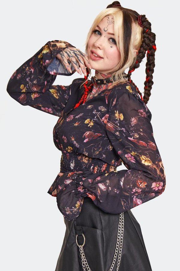 Garden Skull Print Top by Jawbreaker - Dark Fashion Clothing