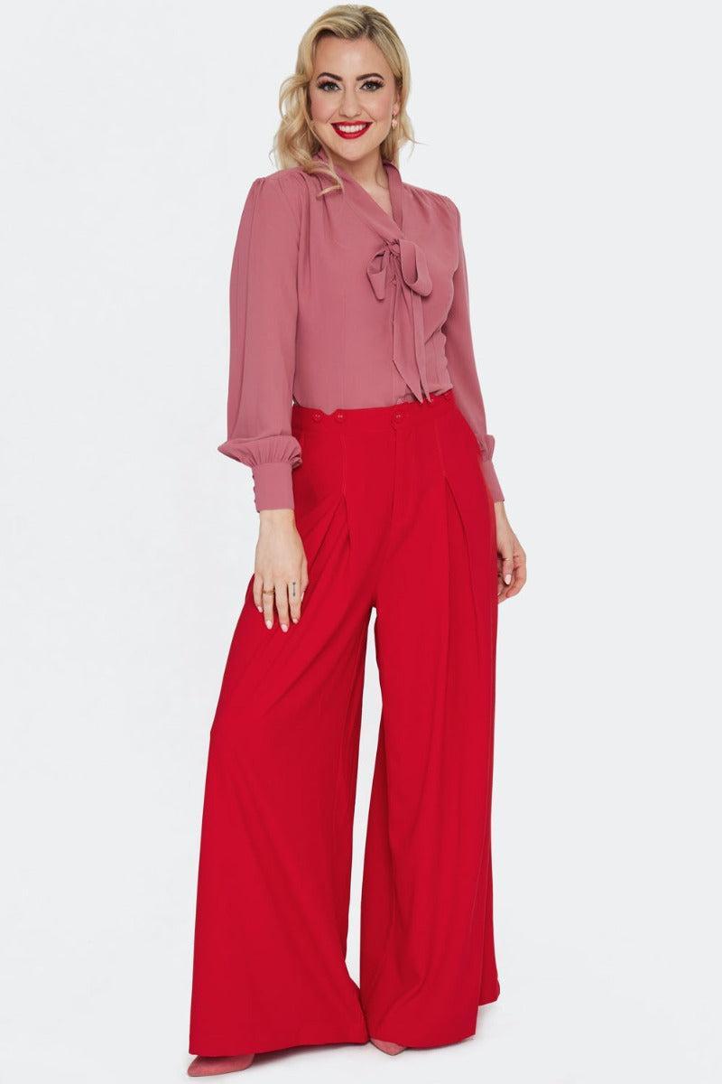 Heart Button Front Tie Blouse Pink