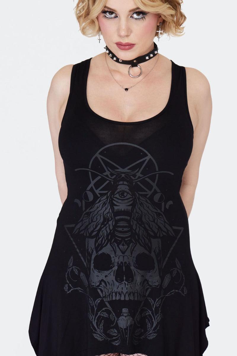 Moth And Skull Tie Back Tunic Top