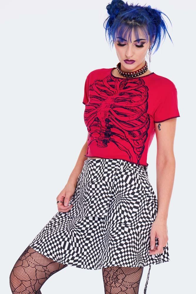 Ribs Printed Cropped T-shirt Red