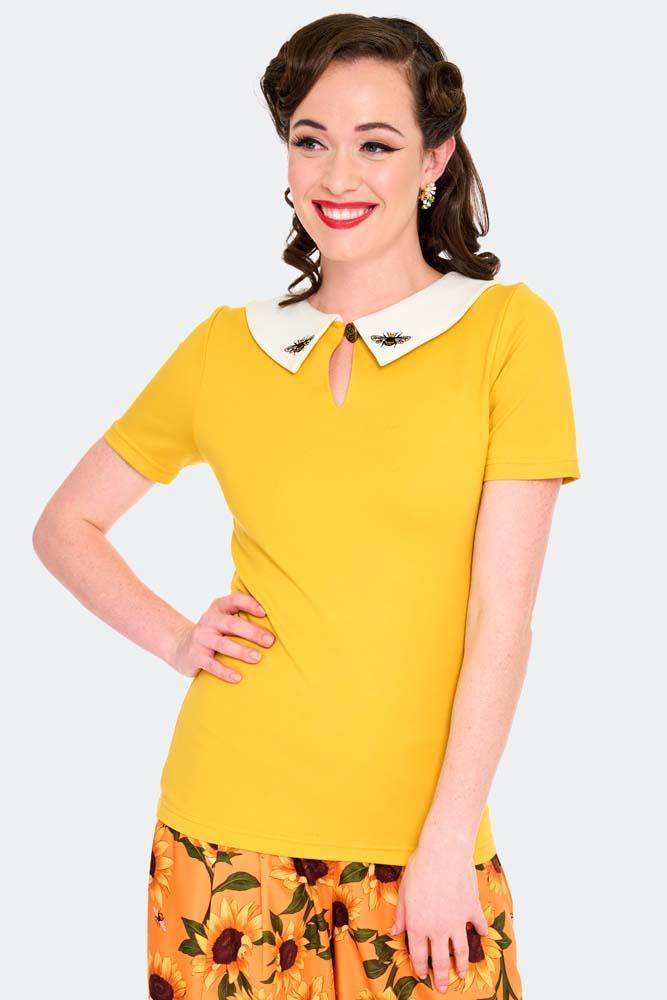 Bee Embroidered Collar Top