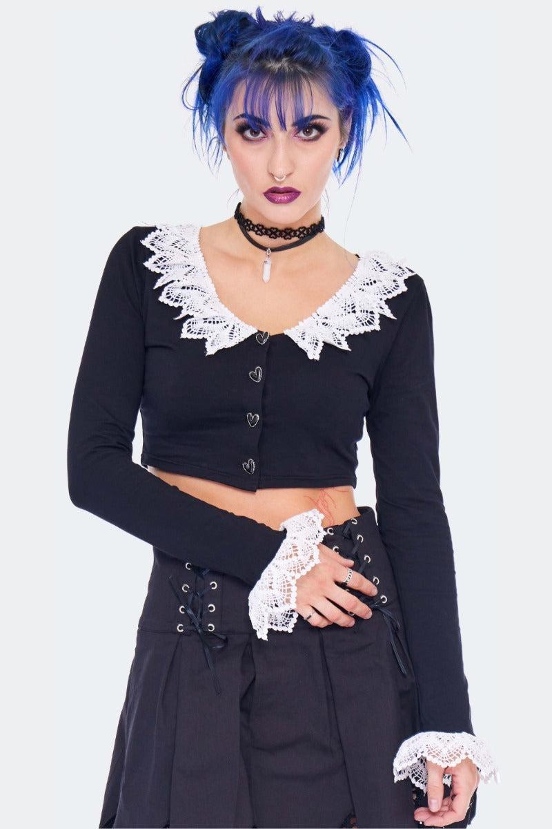 Long Sleeve Crop With Lace Trim