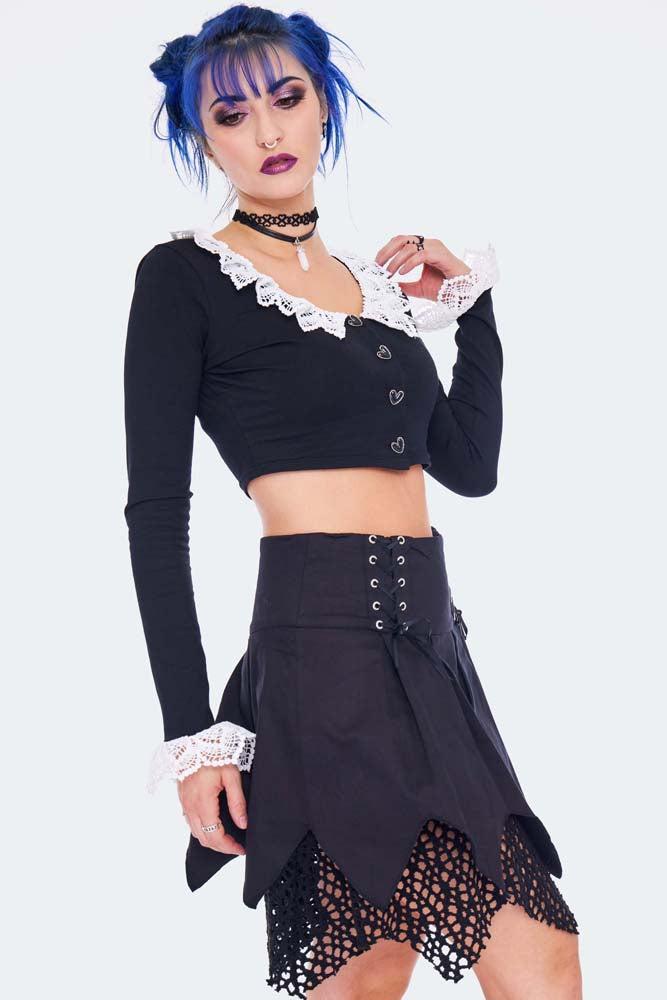 Long Sleeve Crop With Lace Trim