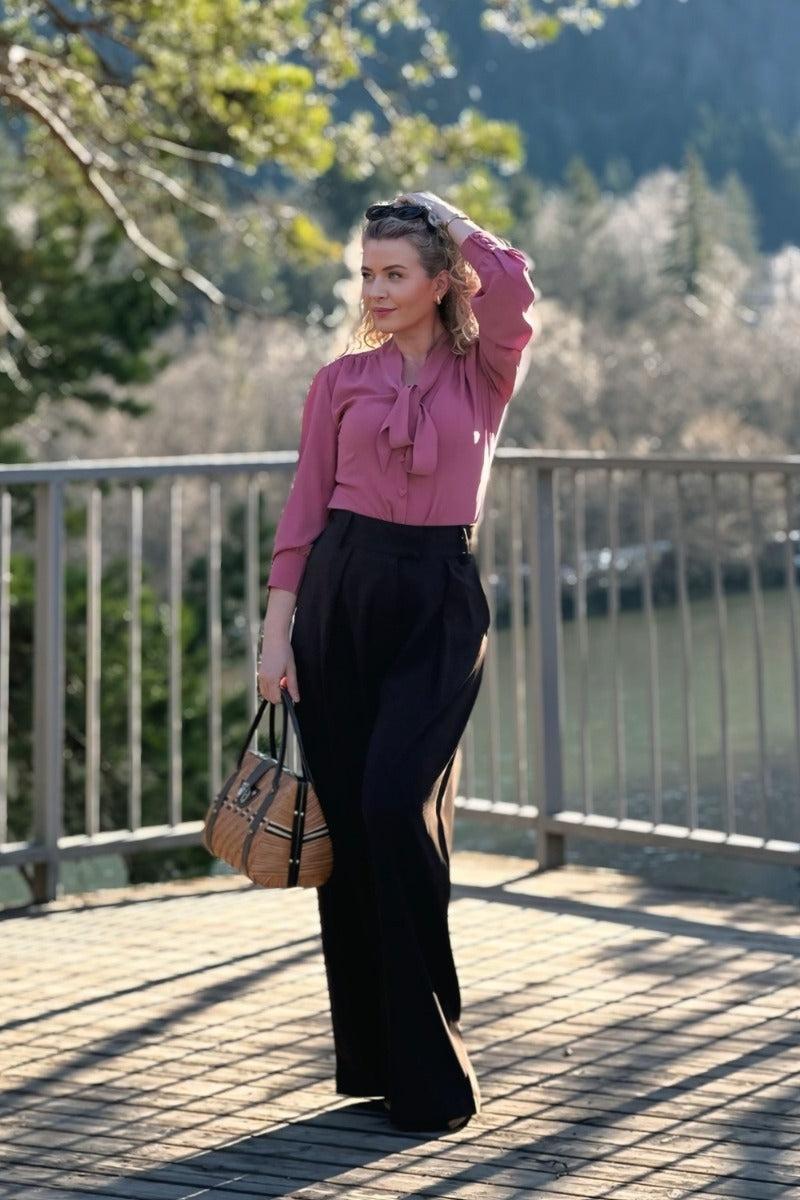 Heart Button Front Tie Blouse Pink