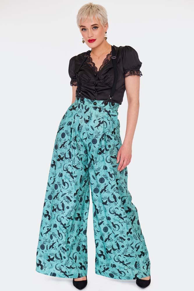 Wide Leg Crow Print Trousers