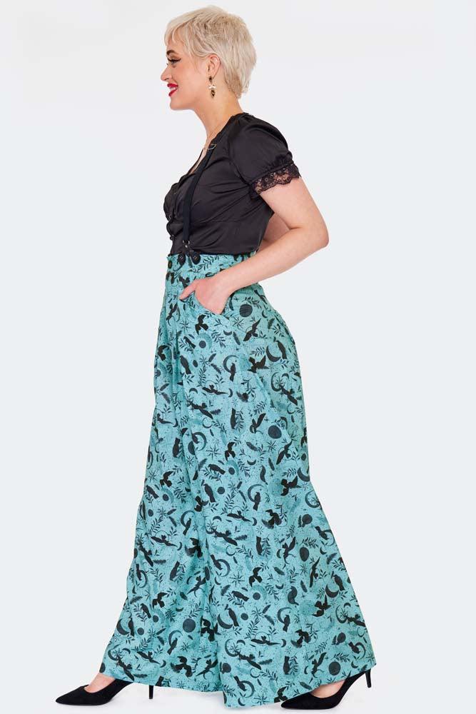 Wide Leg Crow Print Trousers