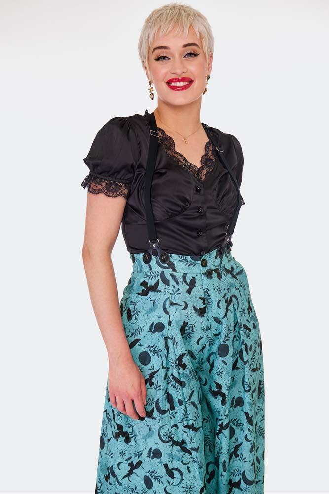 Wide Leg Crow Print Trousers