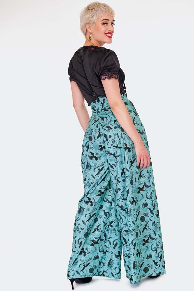Wide Leg Crow Print Trousers