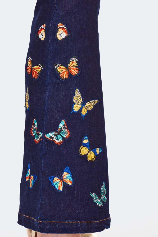 Butterfly Embroidery Denim Trousers