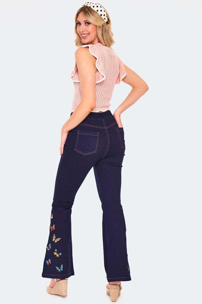 Butterfly Embroidery Denim Trousers