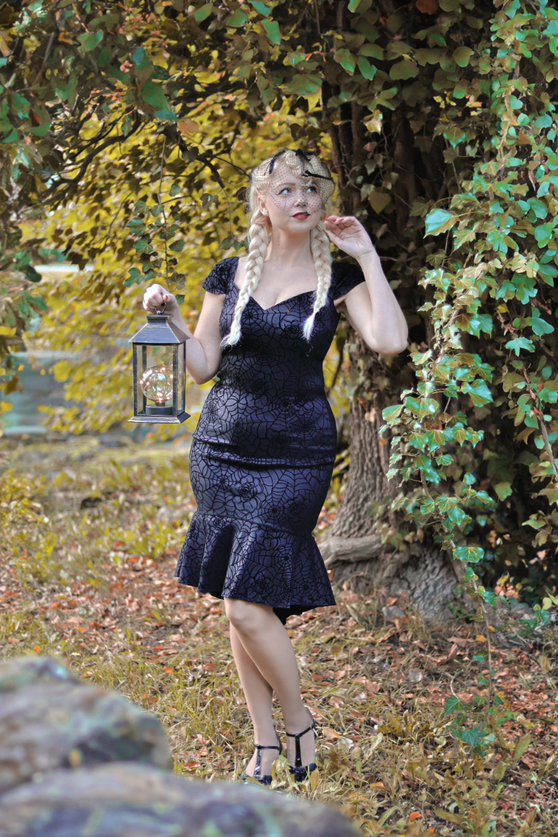 Spider Web Flocked Pencil Dress