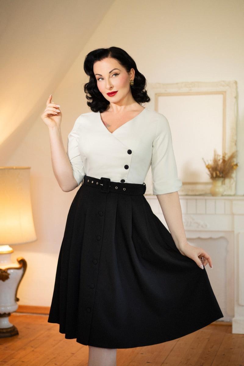 Contrast Button Flare Dress