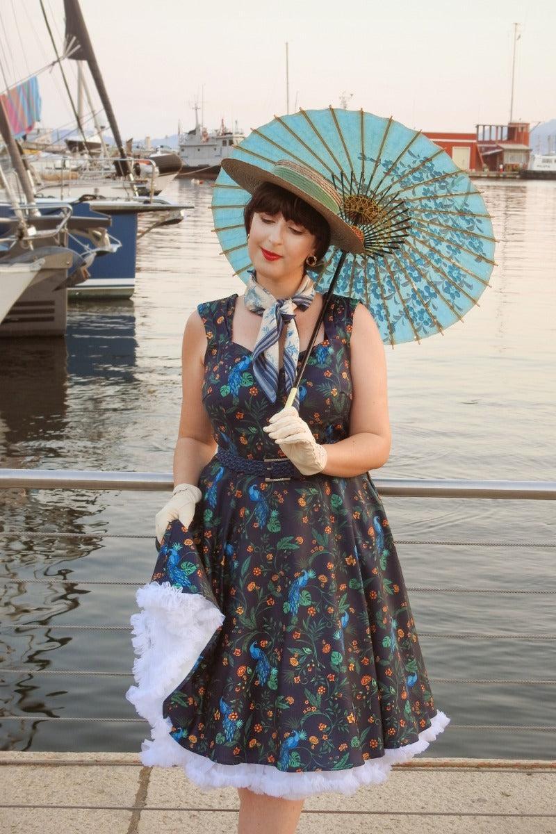 Peacock Floral Print Flare Dress by Voodoo Vixen - Dark Fashion Clothing Peacock Floral Print Flare Dress by Voodoo Vixen - Dark Fashion Clothing