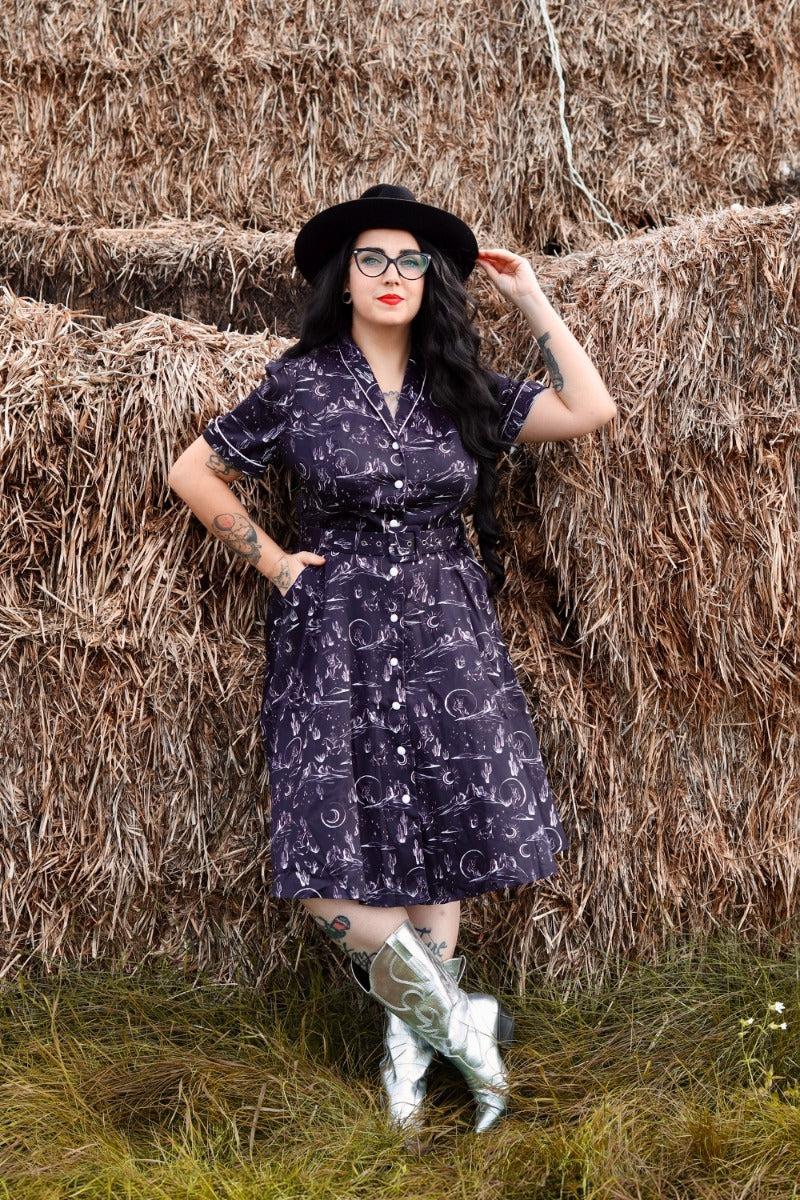 Western Front Button Flare Dress by Voodoo Vixen - Dark Fashion Clothing Western Front Button Flare Dress by Voodoo Vixen - Dark Fashion Clothing