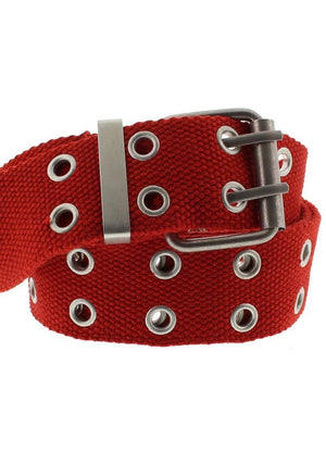 2-Row Eyelets Red Canvas Webbing Belt - Carter-Dr Faust-Dark Fashion Clothing
