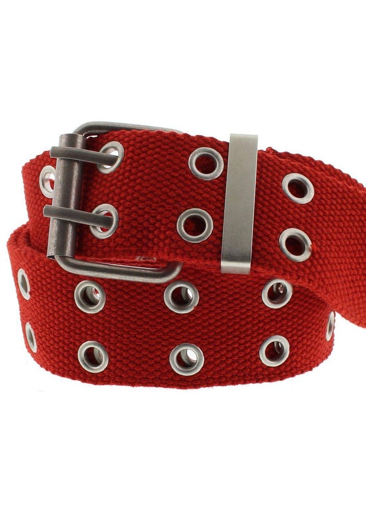 2-Row Eyelets Red Canvas Webbing Belt - Carter-Dr Faust-Dark Fashion Clothing