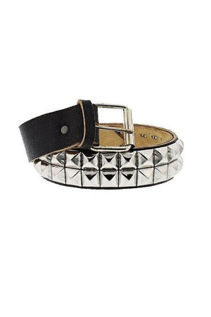 2-Row Pyramid Studded Black Cracked Leather Belt - Orion-Dr Faust-Dark Fashion Clothing