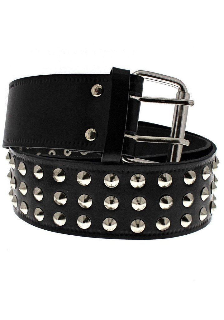 3-Row Conical Studded Black Leather Belt - Kane-Dr Faust-Dark Fashion Clothing