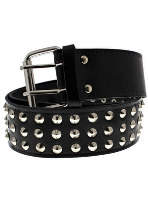 3-Row Conical Studded Black Leather Belt - Kane - Dark Fashion Clothing