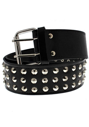 3-Row Conical Studded Black Leather Belt - Kane-Dr Faust-Dark Fashion Clothing