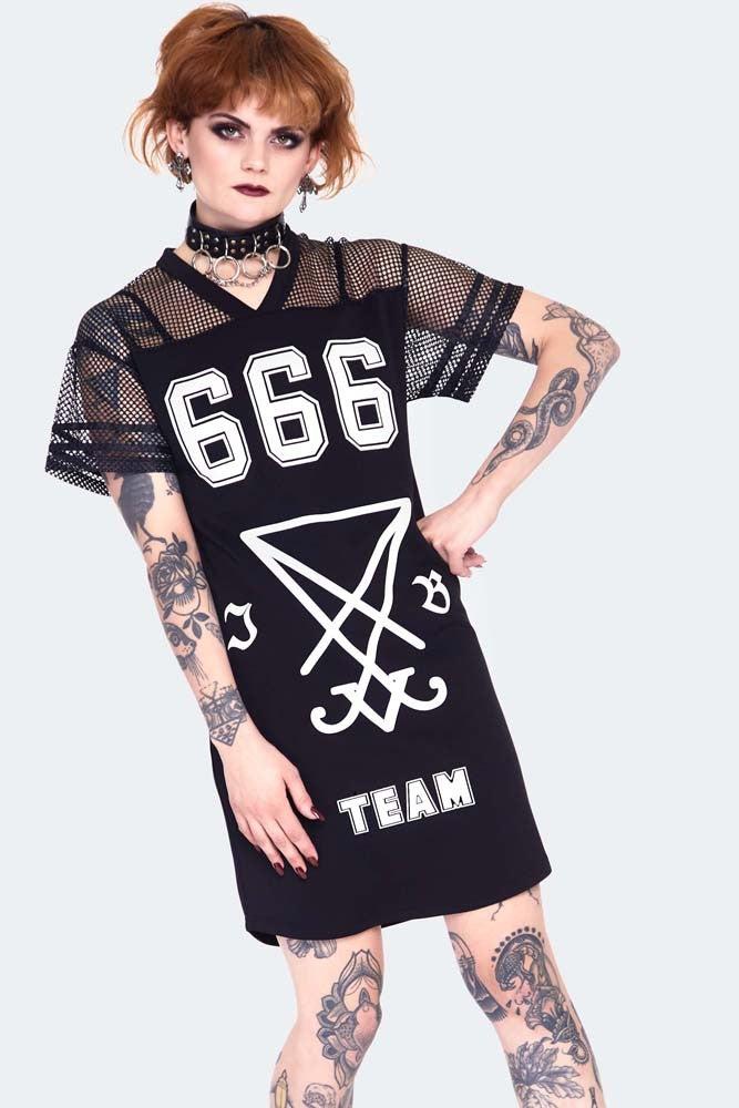 666 Team Support Jersey Dress-Jawbreaker-Dark Fashion Clothing