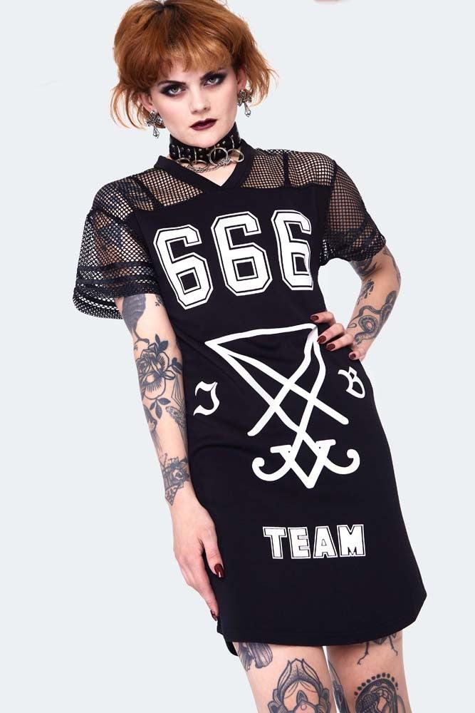 666 Team Support Jersey Dress-Jawbreaker-Dark Fashion Clothing