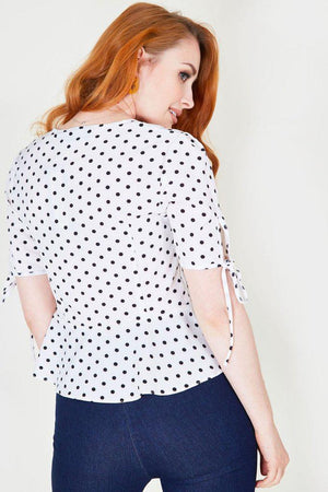 Alice Polka Dot Peplum Blouse-Voodoo Vixen-Dark Fashion Clothing