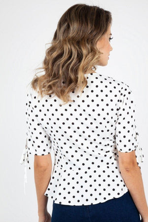 Alice Polka Dot Peplum Blouse-Voodoo Vixen-Dark Fashion Clothing