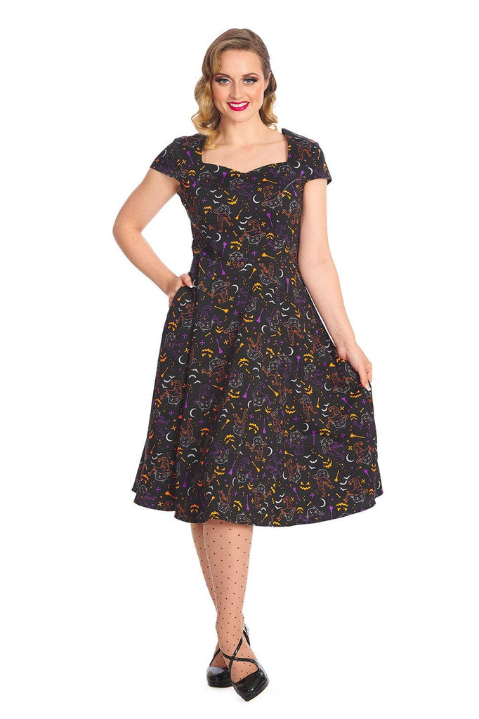 All Hallows Cat Fit & Flare Dress-Banned-Dark Fashion Clothing